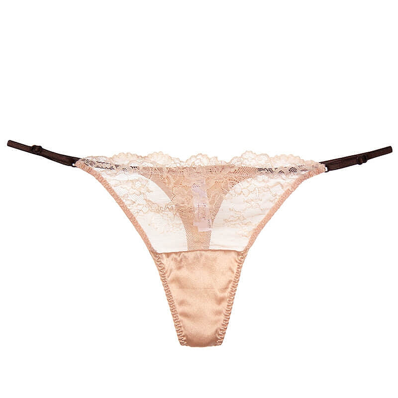 Floral Mesh Silk Thong Panty