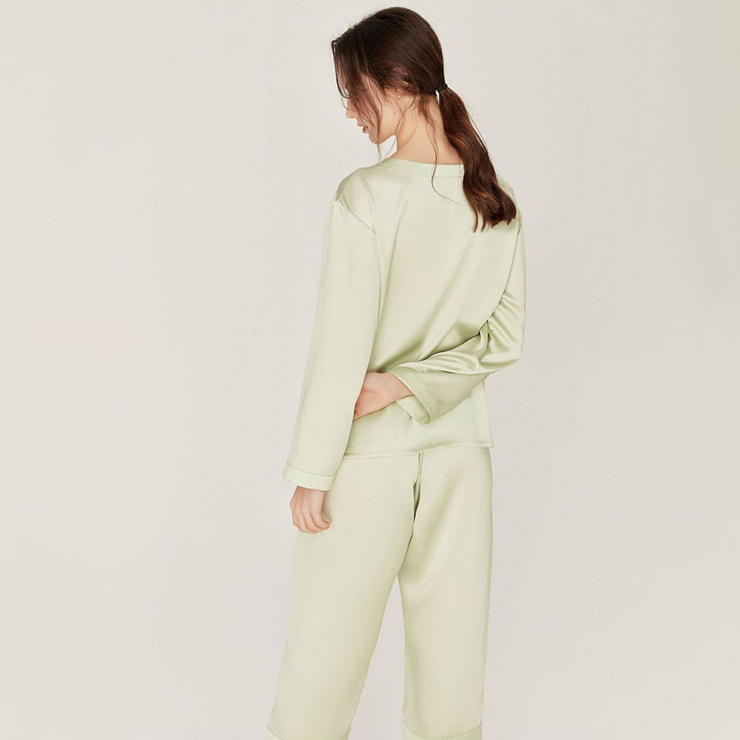 22 Momme Round Neck Long Sleeve Pullover Silk Pajama Set for Women