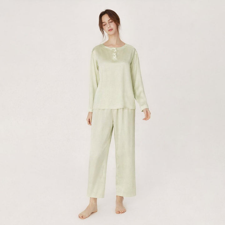 22 Momme Round Neck Long Sleeve Pullover Silk Pajama Set for Women