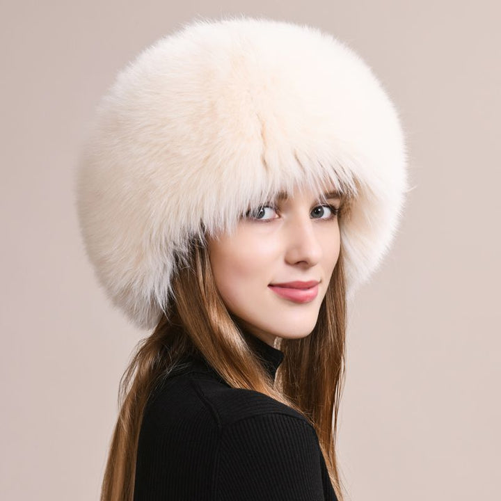 Real Fox Fur Beanie Hat for Women Knit Winter Hat with Full Fur Trim