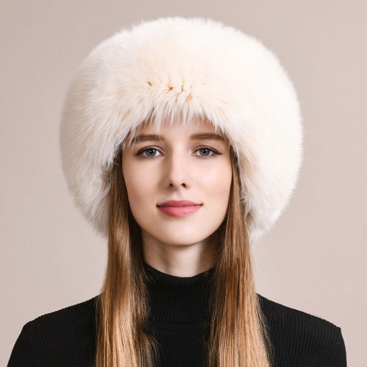 Real Fox Fur Beanie Hat for Women Knit Winter Hat with Full Fur Trim