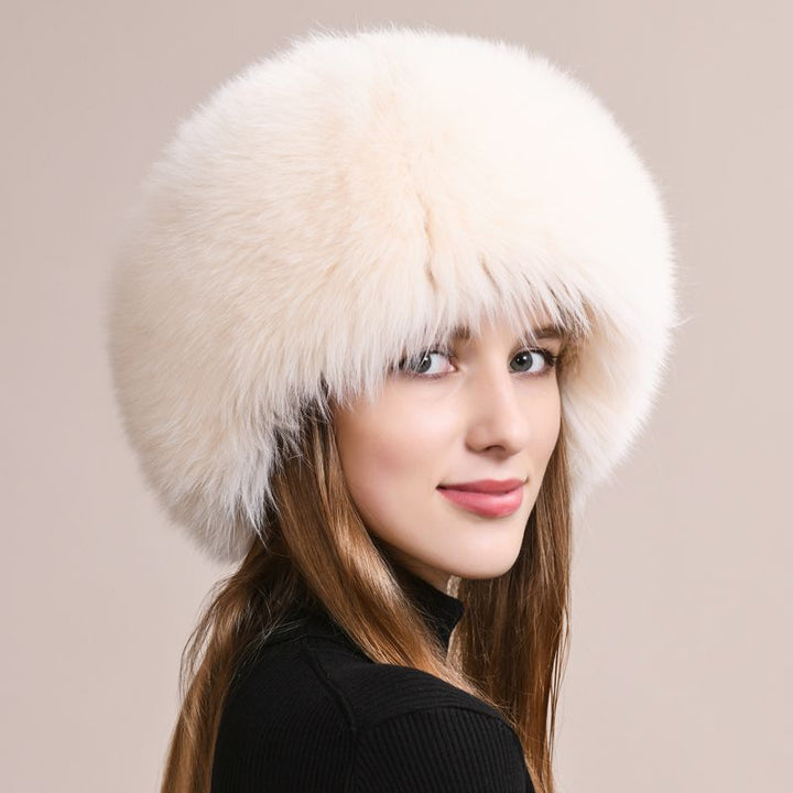 Real Fox Fur Beanie Hat for Women Knit Winter Hat with Full Fur Trim