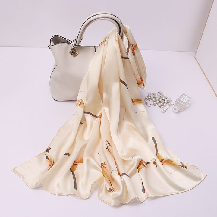 69" x 21" Womens Long Floral Printed Mulberry Silk Scarf Lightweight Luxury Wrap Neck Shawl