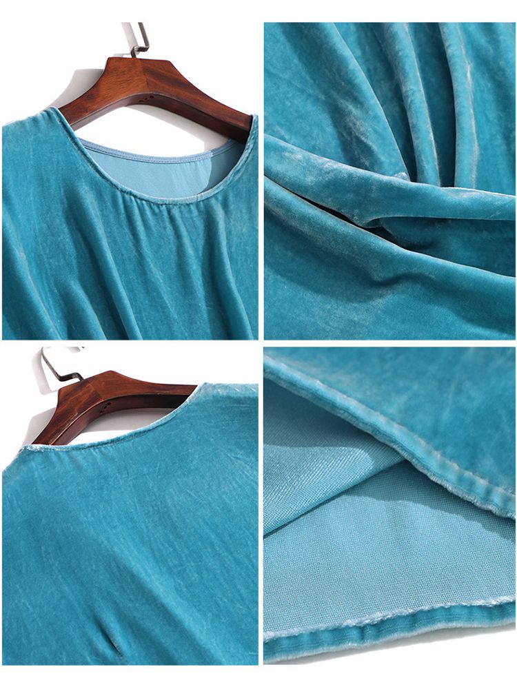 Peacock Blue Cap Sleeve Silk Velvet Wrap Shirt Sleeveless Silk Top