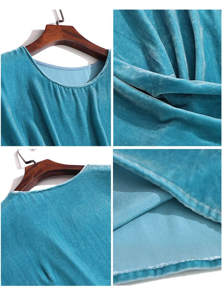 Peacock Blue Cap Sleeve Silk Velvet Wrap Shirt Sleeveless Silk Top