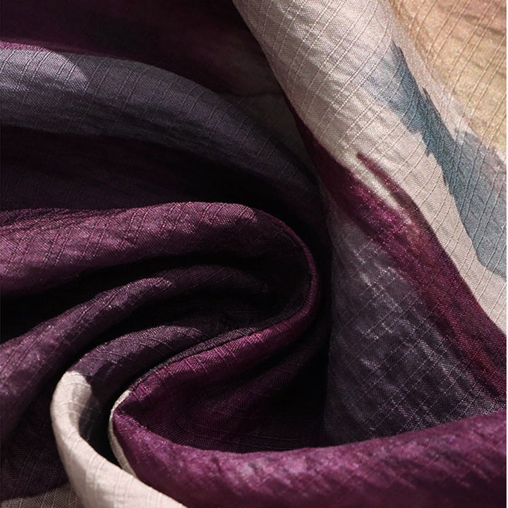 Elegant Purple Print Split V-Neck Long Sleeve Relaxed Fit Silk Blouse Mulberry Silk Shirt