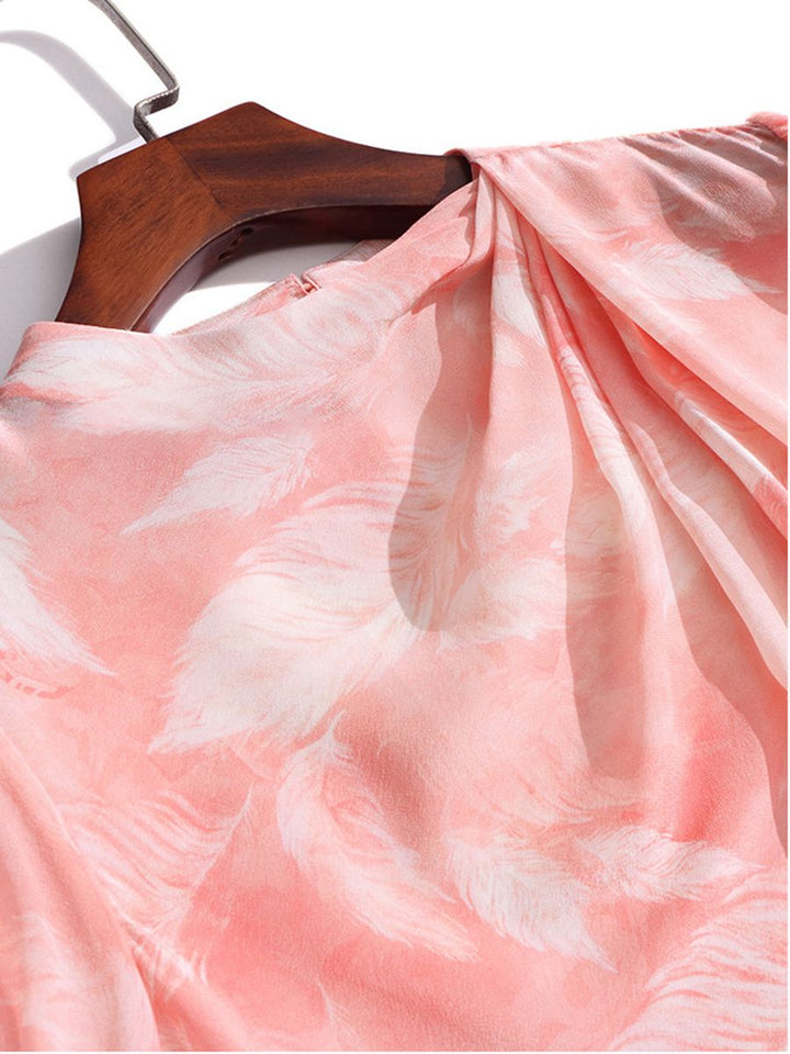 Women's 100% Mulberry Silk Floral Blouse Elegant Twist Neck Long Sleeve High-Neck Pink Silk Shirt