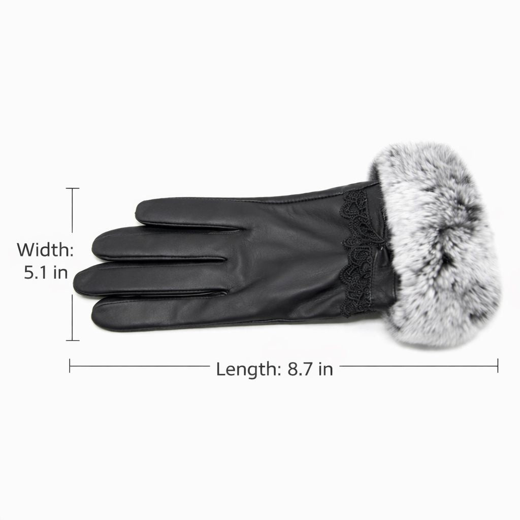 Women's Luxurious Sheepskin Gloves with Rabbit Fur Cuff Touchscreen Warm Winter Gloves