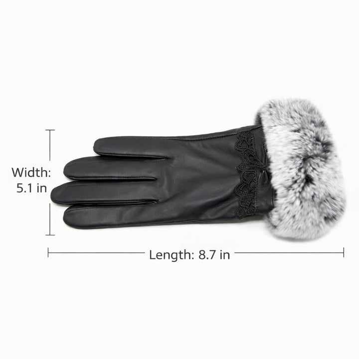 Women's Luxurious Sheepskin Gloves with Rabbit Fur Cuff Touchscreen Warm Winter Gloves