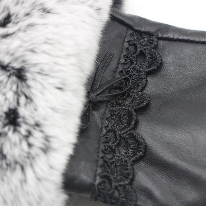 Women's Luxurious Sheepskin Gloves with Rabbit Fur Cuff Touchscreen Warm Winter Gloves