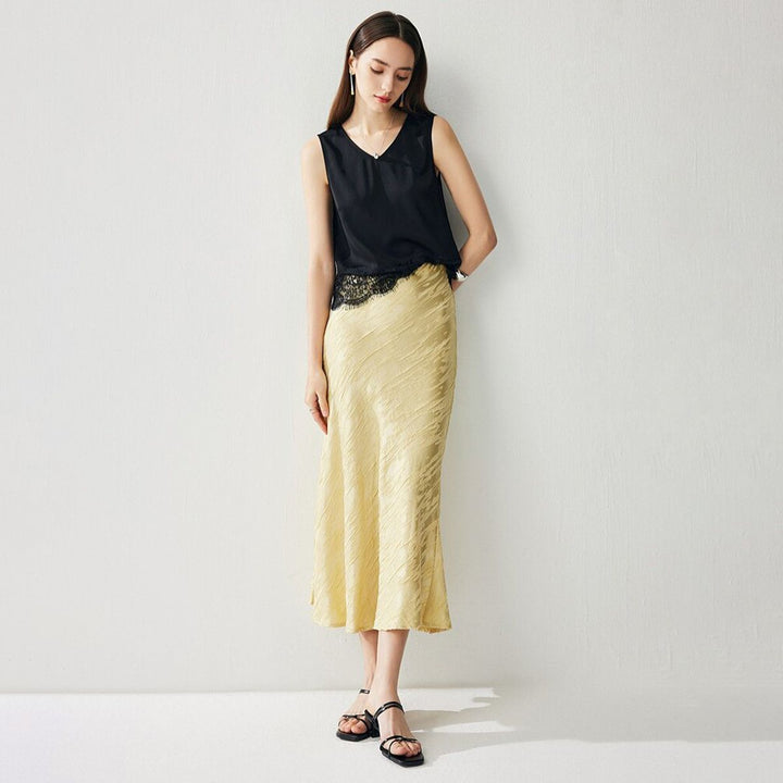 22 Momme V-Neck Silk Lace Tank Top for Women