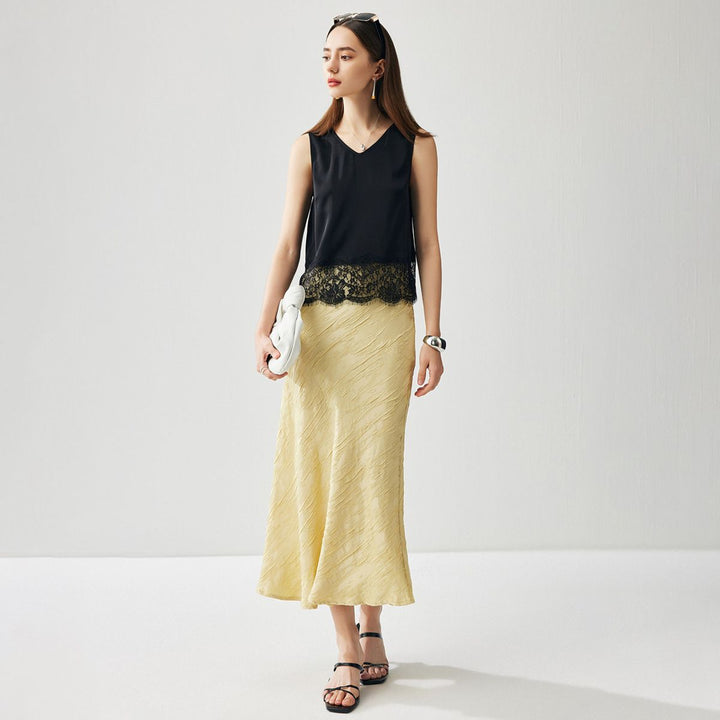 22 Momme V-Neck Silk Lace Tank Top for Women