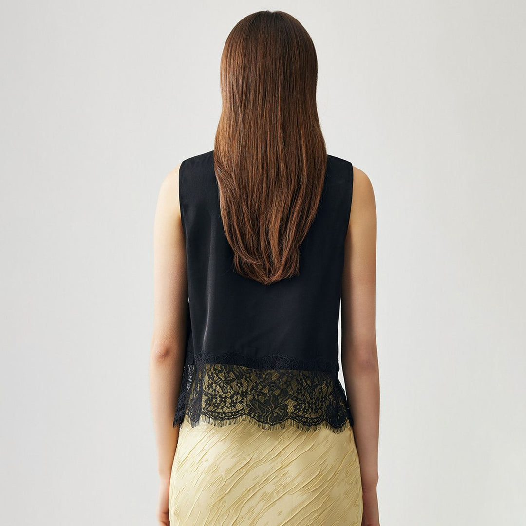 22 Momme V-Neck Silk Lace Tank Top for Women