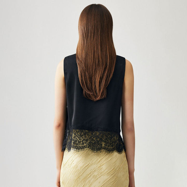 22 Momme V-Neck Silk Lace Tank Top for Women