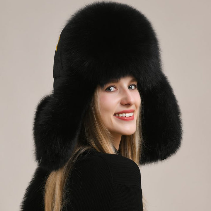 Embroidered Luxury Real Fox Fur Trapper Hat Unisex Ushanka with Detachable Long Tail
