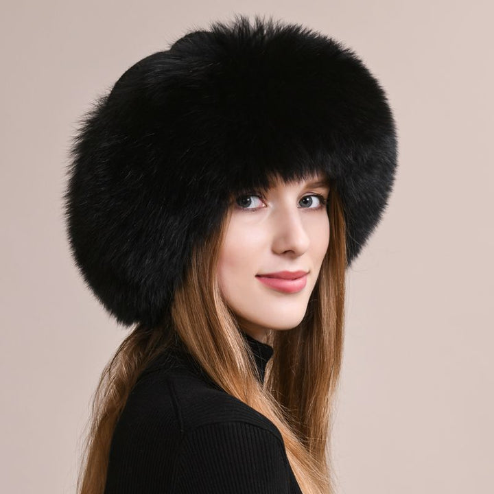 Real Fox Fur Beanie Hat for Women Knit Winter Hat with Full Fur Trim