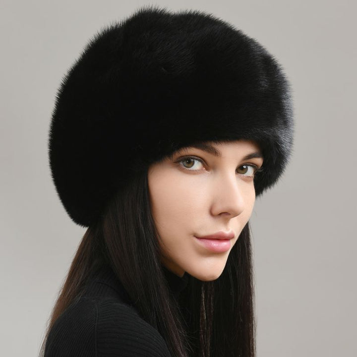 Women's Real Mink Fur Beret Hat Luxury Winter Warm Russian Beanie