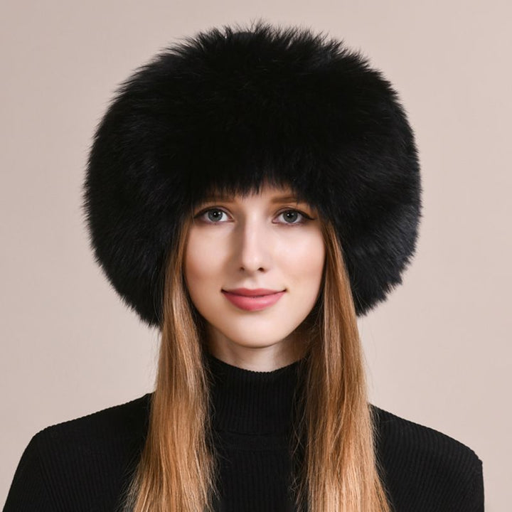 Real Fox Fur Beanie Hat for Women Knit Winter Hat with Full Fur Trim