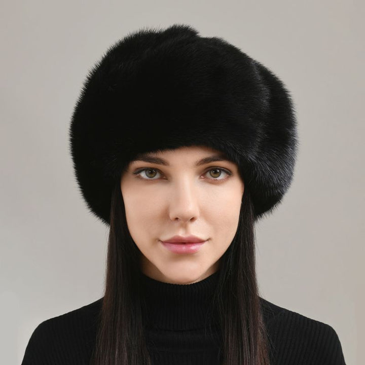 Women's Real Mink Fur Beret Hat Luxury Winter Warm Russian Beanie