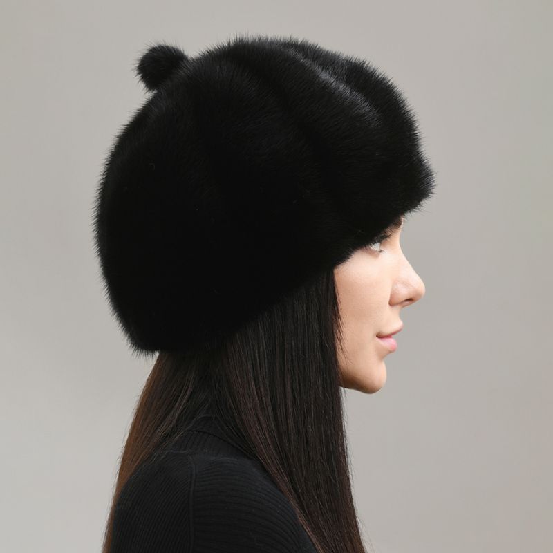 Women's Real Mink Fur Beret Hat Luxury Winter Warm Russian Beanie