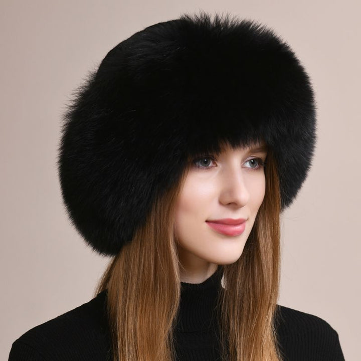 Real Fox Fur Beanie Hat for Women Knit Winter Hat with Full Fur Trim
