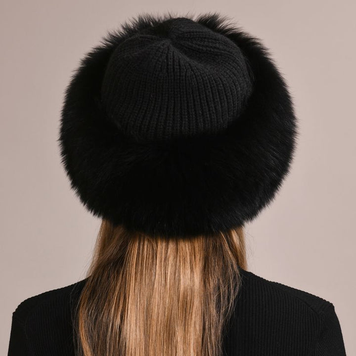 Real Fox Fur Beanie Hat for Women Knit Winter Hat with Full Fur Trim