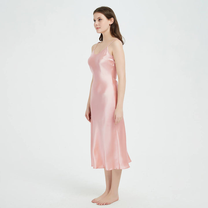 Double-Sided Silky V-Neck Mid-length Mulberry Silk Slip Nightgown LSP032