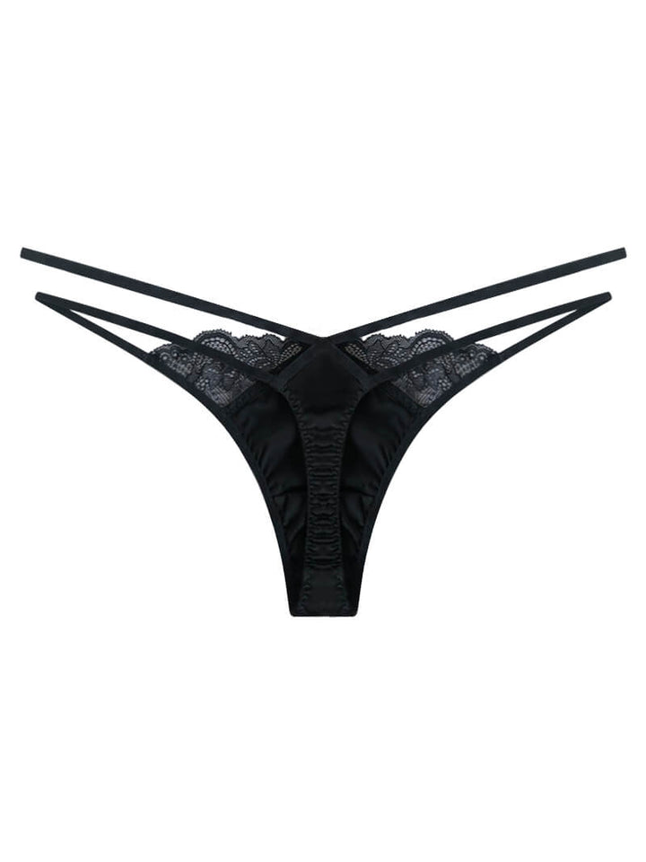 Strappy Cutout Silk Lace Thong Underwear