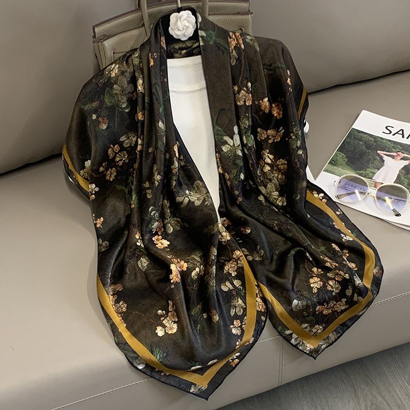 43" x 43" Printed 100% Mulberry Silk Square Scarf for Women Large Luxury Headscarf & Shawl