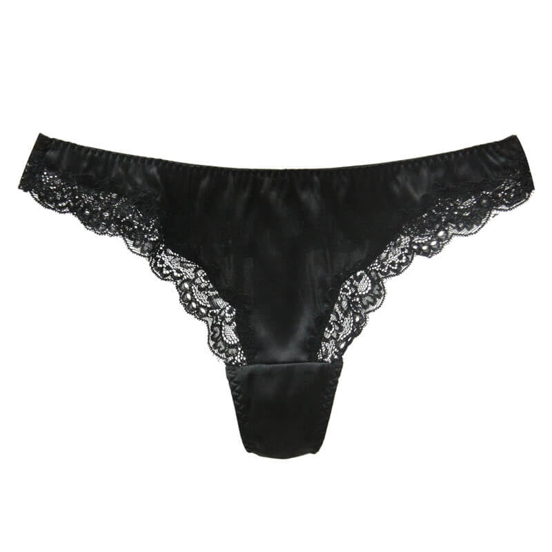 Silk G-string Briefs with Floral Lace Edge