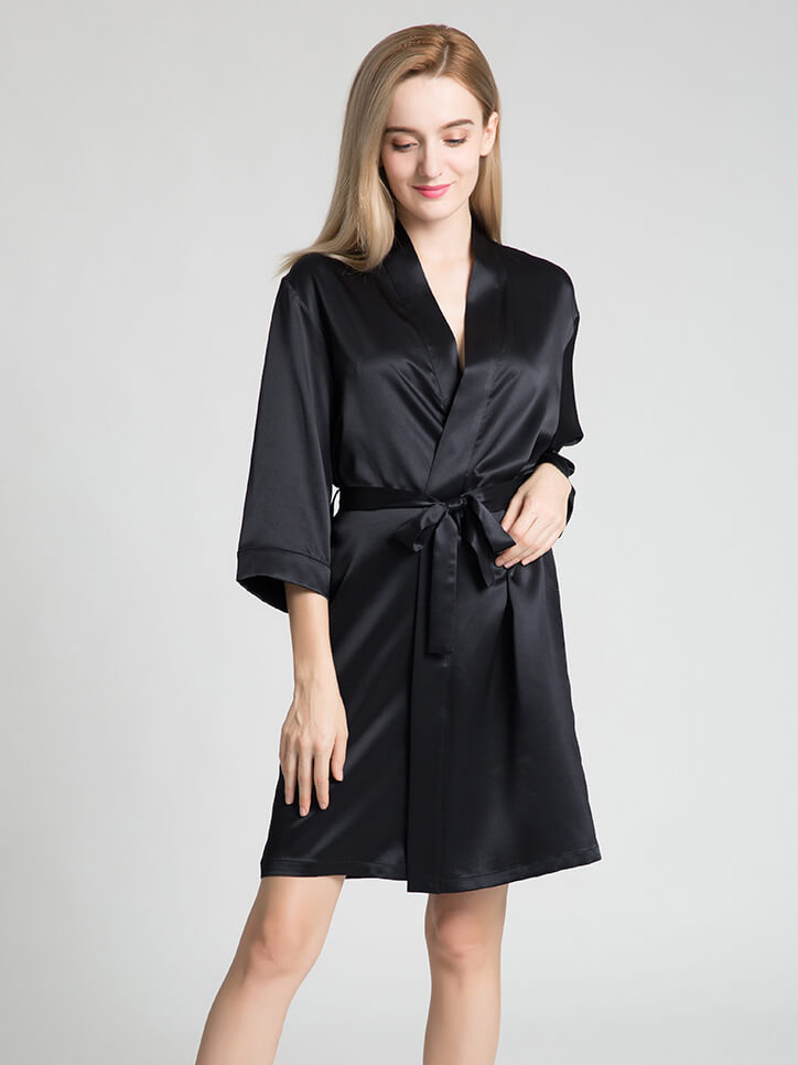 19 Momme Short Silk Robe with Waist Tie for Women