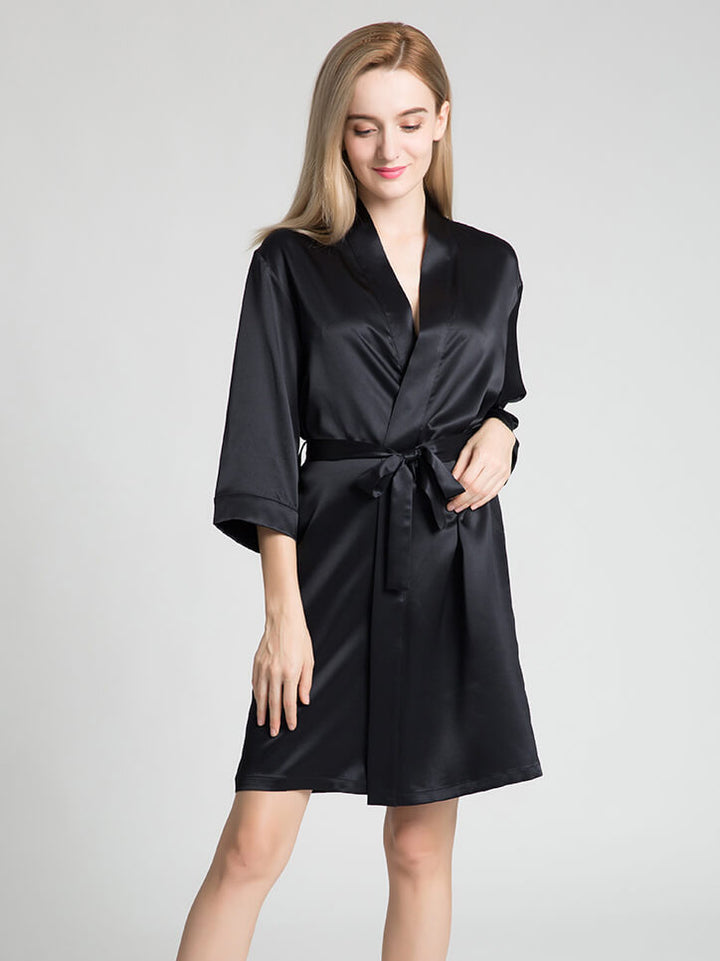 19 Momme Short Silk Robe with Waist Tie for Women