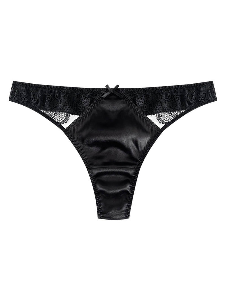 Women Silk G-string Panties With Lace Mesh