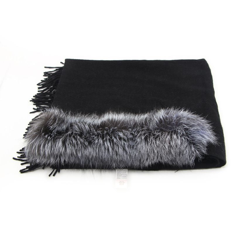 Cashmere Shawl with Real Fox Raccoon Fur Collar for Women Luxury Cashmere Wrap Scarf Winter Stole