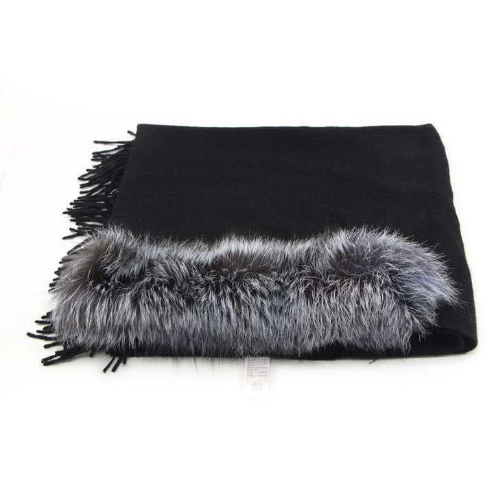 Cashmere Shawl with Real Fox Raccoon Fur Collar for Women Luxury Cashmere Wrap Scarf Winter Stole