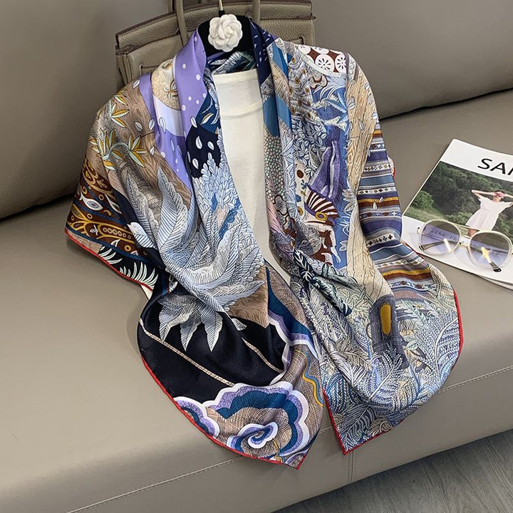 43" x 43" Printed 100% Mulberry Silk Square Scarf for Women Large Luxury Headscarf & Shawl