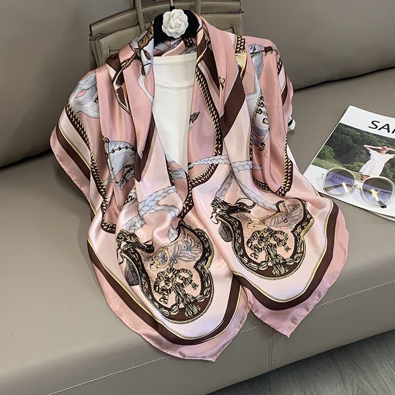 43" x 43" Printed 100% Mulberry Silk Square Scarf for Women Large Luxury Headscarf & Shawl