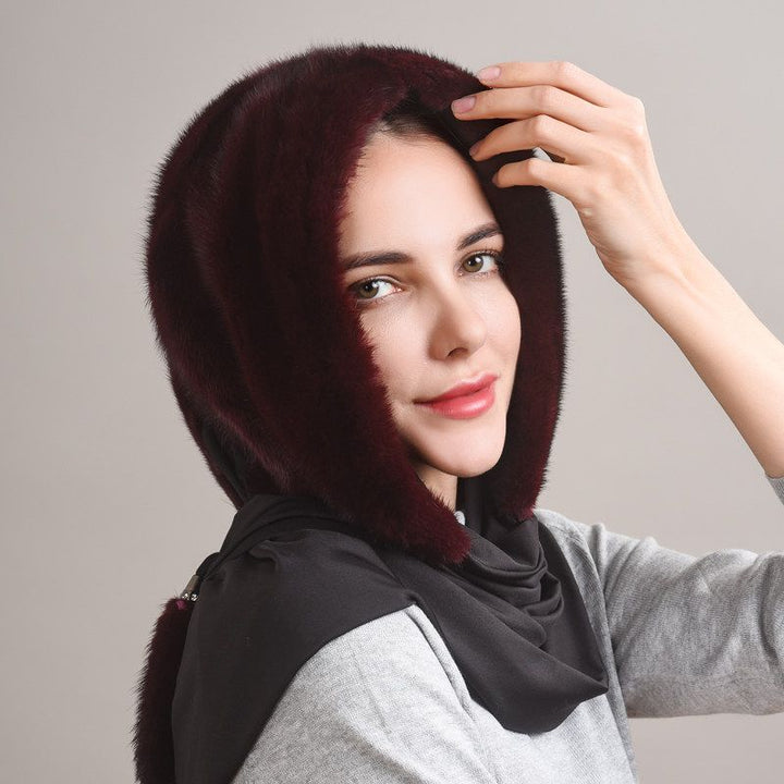 Luxury Real Mink Fur Hooded Hat with Scarf Elegant Winter Fur Hood for Women