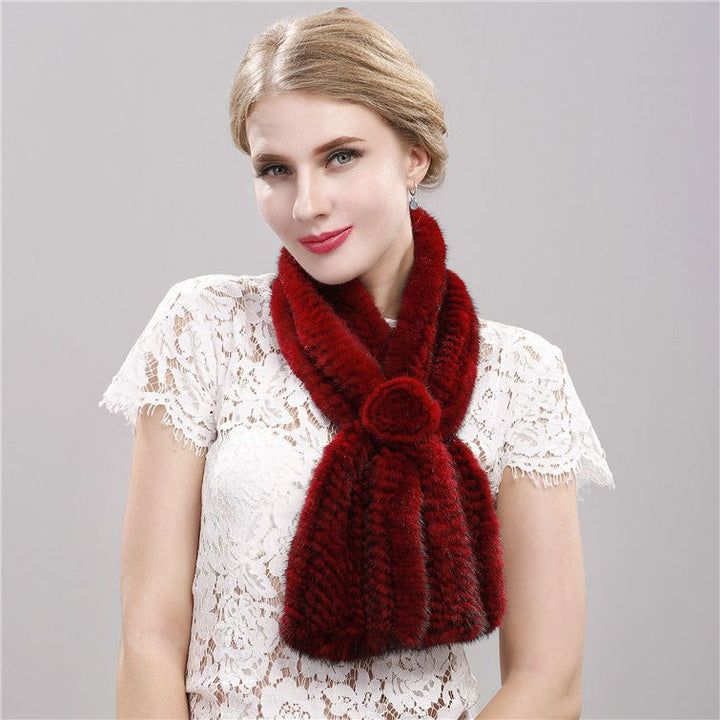 Luxury Real Mink Fur Scarf for Women Elegant Mink Fur Knitted Bow Flower Cross Neck Scarf