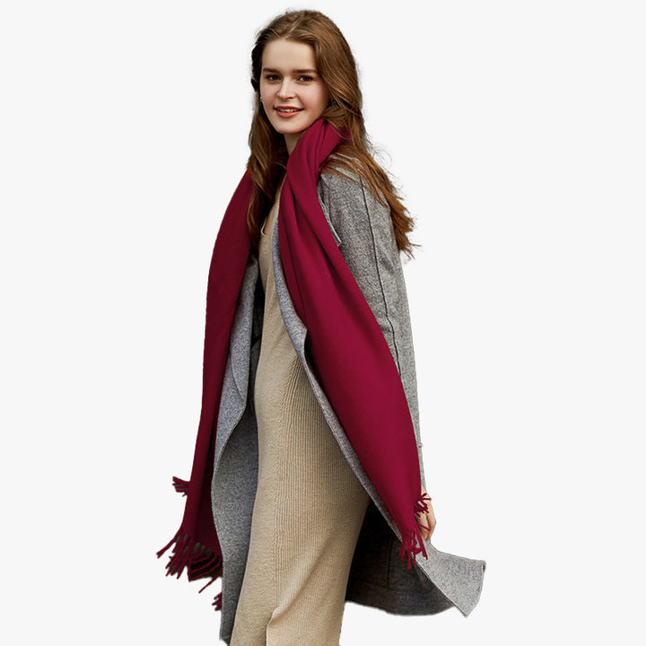 Basic Solid Color Long Cashmere Scarf with Tassels