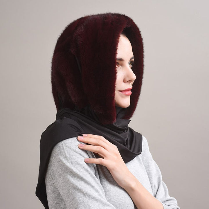 Luxury Real Mink Fur Hooded Hat with Scarf Elegant Winter Fur Hood for Women