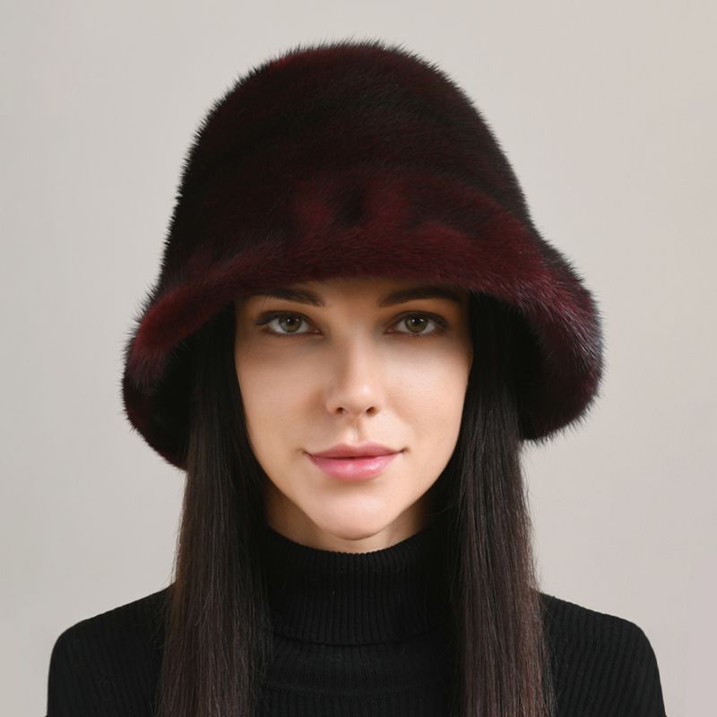 Luxury Real Mink Fur Bucket Hat Soft Warm Elegant Winter Hat for Women