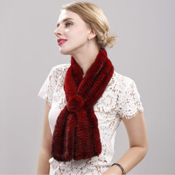 Luxury Real Mink Fur Scarf for Women Elegant Mink Fur Knitted Bow Flower Cross Neck Scarf