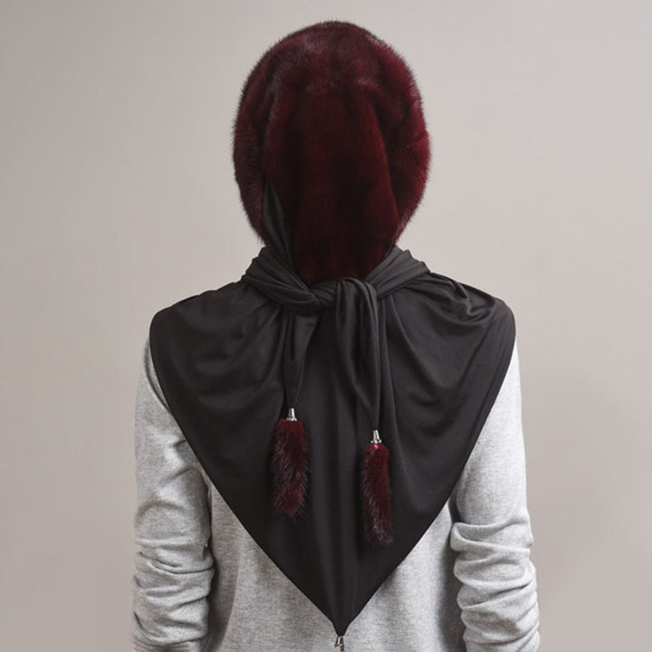 Luxury Real Mink Fur Hooded Hat with Scarf Elegant Winter Fur Hood for Women