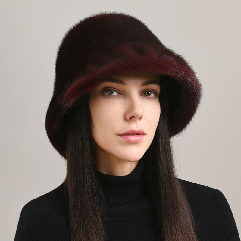 Luxury Real Mink Fur Bucket Hat Soft Warm Elegant Winter Hat for Women