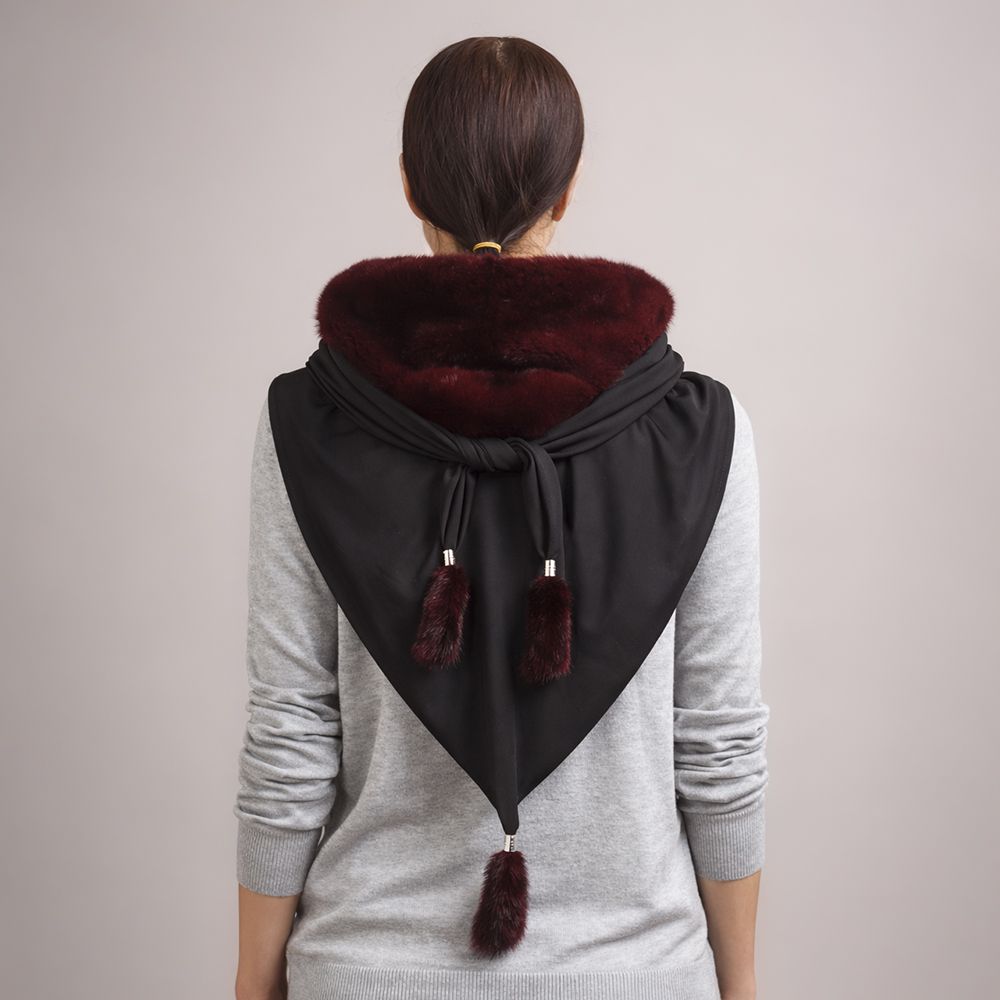 Luxury Real Mink Fur Hooded Hat with Scarf Elegant Winter Fur Hood for Women