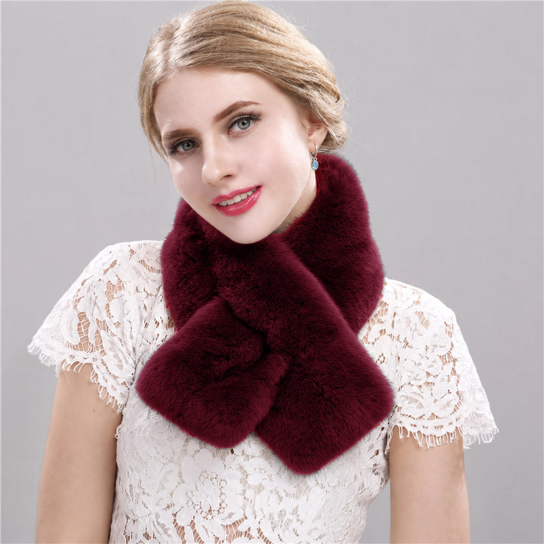 Soft Real Rabbit Fur Cross-Over Scarf With Slit Women Winter Warm Collar Wrap