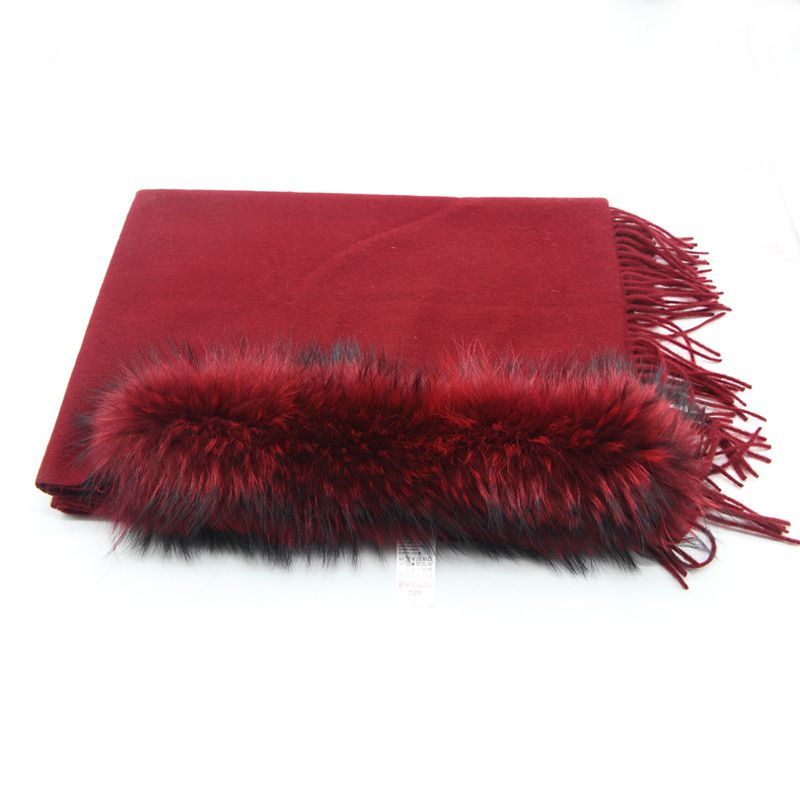 Cashmere Shawl with Real Fox Raccoon Fur Collar for Women Luxury Cashmere Wrap Scarf Winter Stole
