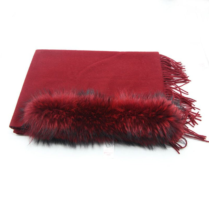 Cashmere Shawl with Real Fox Raccoon Fur Collar for Women Luxury Cashmere Wrap Scarf Winter Stole
