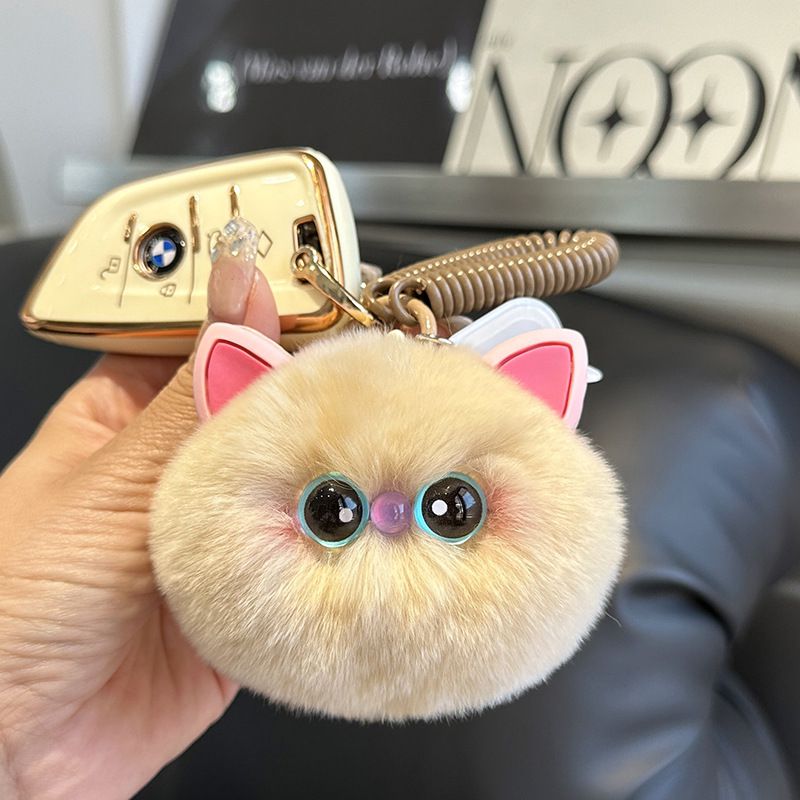Ultra-Soft Real Rex Rabbit Fur Cat Keychain Cute Fluffy Pom Pom Bag Charm